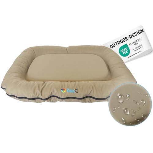 RelaxXL orthopädisches Outdoor Hundekissen Luna L: 110x85cm Taupe 60°C Waschbarer Bezug Wasserabweisend Viscoschaum Garten Hundebett für große Hunde von RelaxXL