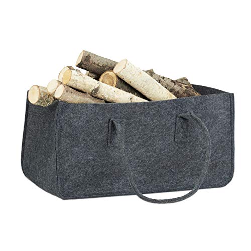 1 x Kaminholztasche aus Filz, tragbarer Feuerholzkorb, faltbarer Zeitungshalter HBT 25 x 25 x 50 cm, Filzkorb, anthrazit 1 x Kaminholztasche aus Filz, tragbarer Feuerholzkorb, faltbarer Zeitungshalter HBT 25 x 25 x 50 cm, Filzkorb, anthrazit von Relaxdays