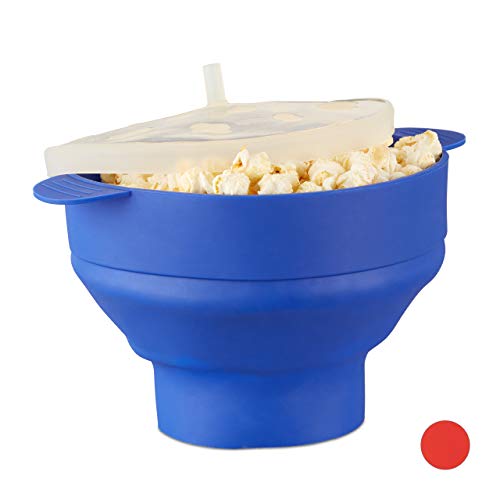 1 x Popcorn Maker Silikon für Mikrowelle, zusammenfaltbarer Popcorn Popper, Zubereitung ohne Öl, BPA-frei, blau von Relaxdays