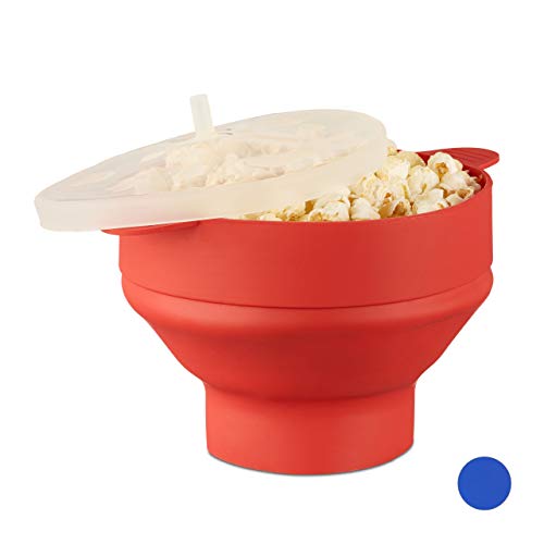 1 x Popcorn Maker Silikon für Mikrowelle, zusammenfaltbarer Popcorn Popper, Zubereitung ohne Öl, BPA-frei, rot von Relaxdays