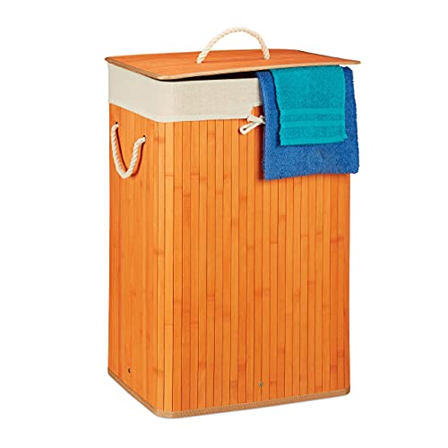 1 x Wäschekorb Bambus, mit Deckel, rechteckig, XL, 83 L, faltbarer Wäschesammler, HxBxT: 65,5 x 43,5 x 33,5 cm, orange von Relaxdays