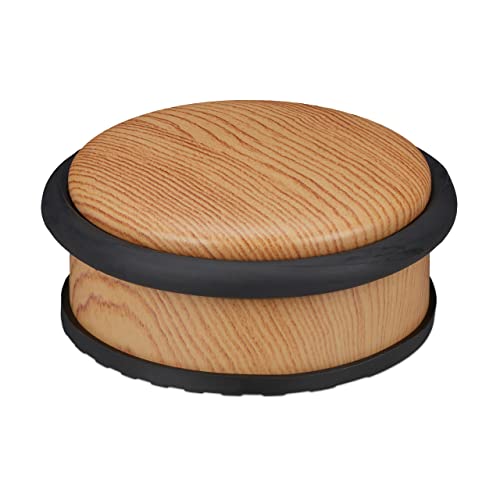 10 x Türstopper Boden, für schwere Türen, Edelstahl, Gummi, flach, Holzoptik Bodenpuffer HxD 5 x 10,5 cm, Hellbraun von Relaxdays