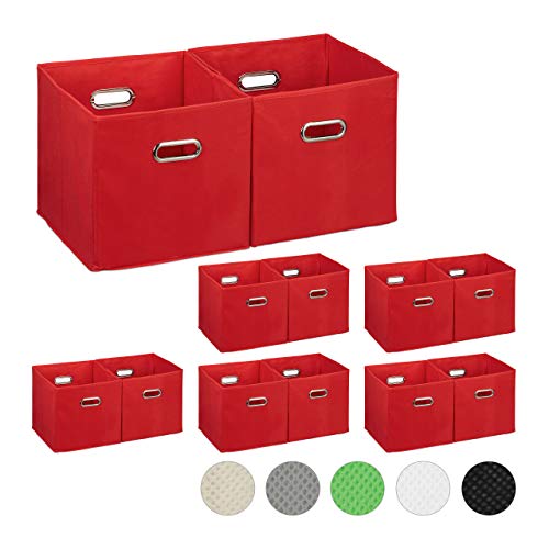 12 x Aufbewahrungsbox, Regalkorb ohne Deckel, Faltkiste mit Griff, Regalbox faltbar, Stoffbox quadratisch, 30 cm, rot von Relaxdays