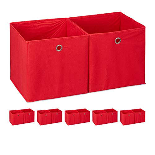 12 x Aufbewahrungsbox Stoff, quadratisch, Aufbewahrung für Regal, Stoffbox in Würfelform, HxBxT: 30 x 30 x 30 cm, rot von Relaxdays