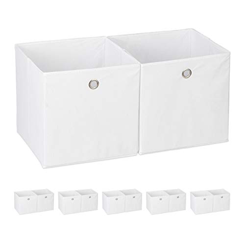 12 x Aufbewahrungsbox Stoff, quadratisch, Aufbewahrung für Regal, Stoffbox in Würfelform, HxBxT: 30 x 30 x 30 cm, weiß 12 x Aufbewahrungsbox Stoff, quadratisch, Aufbewahrung für Regal, Stoffbox in Würfelform, HxBxT: 30 x 30 x 30 cm, weiß von Relaxdays