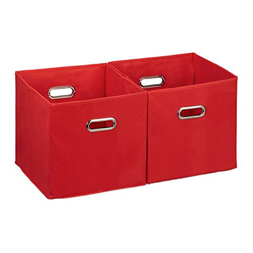 2 x Aufbewahrungsbox, Regalkorb ohne Deckel, Faltkiste mit Griff, Regalbox faltbar, Stoffbox quadratisch, 30 cm, rot von Relaxdays