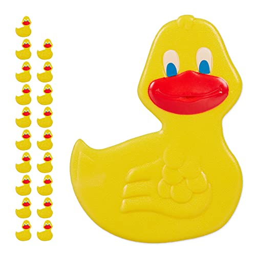 20 x Badewannen Sticker Kinder, Tier-Design Ente, mit Saugnäpfen, Badesticker Wanne & Dusche, Anti Rutsch Pads, gelb von Relaxdays