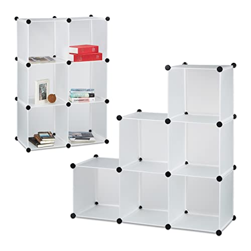 2X Regalsystem, 6 Fächer, Stufenregal, Standregal, Raumteiler, Bücherregal, Treppenregal, HxBxT: 110 x 110 x 35 cm, weiß von Relaxdays