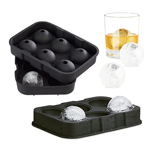 2er Set Eiskugelform aus Silikon, für 4,5 cm Eiskugeln, 2-teilig, Portionierer mit Deckel, HxBxT: 5 x 18 x 13 cm, schwarz von Relaxdays