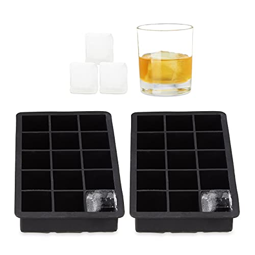 2x Eiswürfelform Silikon, für 3,5 cm Eiswürfel, BPA-frei, für Cocktails, H x B x T: ca. 3,5 x 19,5 x 12,5 cm, schwarz von Relaxdays