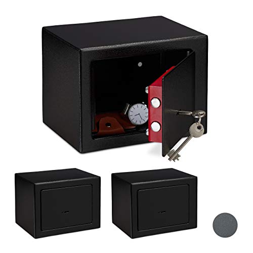 3 x Möbeltresor mit Schlüssel, Doppelbartschloss, Befestigung Wand oder Boden, Minisafe, HxBxT: 17 x 23 x 17, schwarz 3 x Möbeltresor mit Schlüssel, Doppelbartschloss, Befestigung Wand oder Boden, Minisafe, HxBxT: 17 x 23 x 17, schwarz von Relaxdays