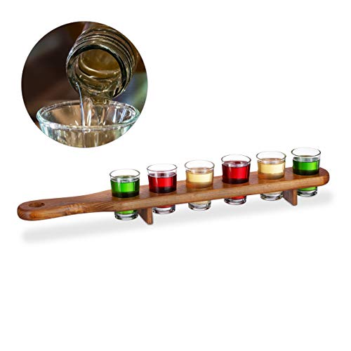 Relaxdays Schnapsbrett aus Holz, 3 Stück, 18 Gläser, praktische Platte, halbe Meter, tolle Geschenkidee, Tablett, Braun von Relaxdays