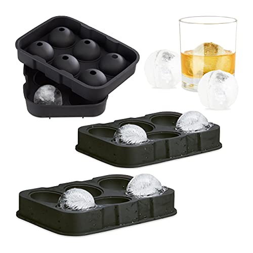 3er Set Eiskugelform aus Silikon, für 4,5 cm Eiskugeln, 2-teilig, Portionierer mit Deckel, HxBxT: 5 x 18 x 13 cm, schwarz von Relaxdays