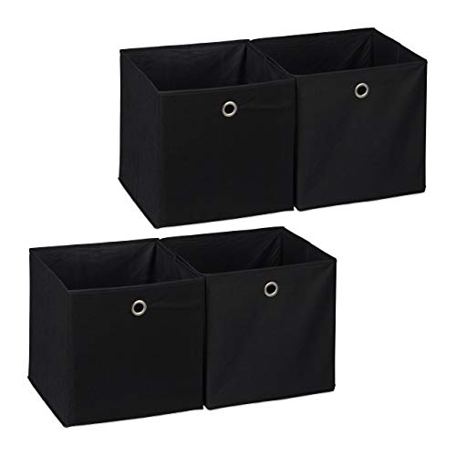 4 x Aufbewahrungsbox Stoff, quadratisch, Aufbewahrung für Regal, Stoffbox in Würfelform, HxBxT: 30 x 30 x 30 cm, schwarz 4 x Aufbewahrungsbox Stoff, quadratisch, Aufbewahrung für Regal, Stoffbox in Würfelform, HxBxT: 30 x 30 x 30 cm, schwarz von Relaxdays