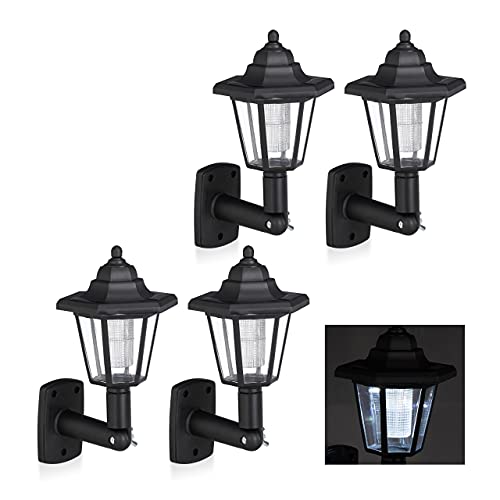 4 x Solar Wandlaterne im Set, nostalgische LED Solarlampe für draußen, Garten, energiesparend, wasserdicht, schwarz von Relaxdays