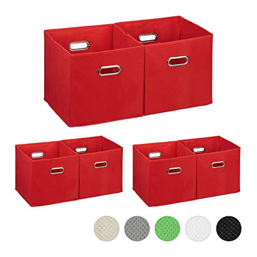 6 x Aufbewahrungsbox, Regalkorb ohne Deckel, Faltkiste mit Griff, Regalbox faltbar, Stoffbox quadratisch, 30 cm, rot von Relaxdays