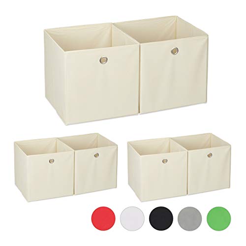 6 x Aufbewahrungsbox Stoff, quadratisch, Aufbewahrung für Regal, Stoffbox in Würfelform, HxBxT: 30 x 30 x 30 cm, beige von Relaxdays