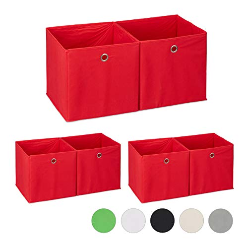 6 x Aufbewahrungsbox Stoff, quadratisch, Aufbewahrung für Regal, Stoffbox in Würfelform, HxBxT: 30 x 30 x 30 cm, rot von Relaxdays