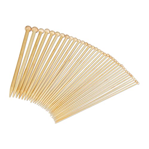 Relaxdays 72 x Stricknadeln Set, aus Bambus, Jackenstricknadeln mit Stopper, gerade, 18 Größen, Nadelstärke 2 bis 10 mm, Natur von Relaxdays