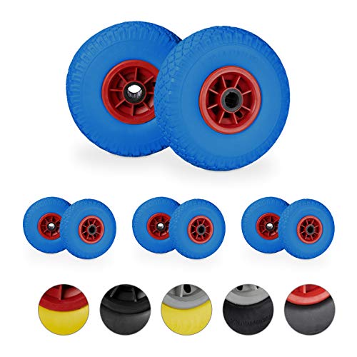 8 x Sackkarrenrad im Set, pannensichere 3.00-4" Vollgummireifen, 25mm Achse, bis 80 kg, 260x85 mm, blau-rot von Relaxdays