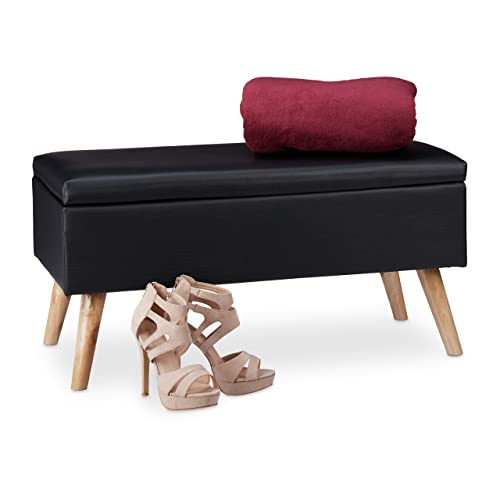 Relaxdays Sitzbank mit Stauraum, 40 L, gepolstert, Holzbeine, Truhenbank Kunstleder, HxBxT: 40 x 80 x 39,5 cm, schwarz von Relaxdays