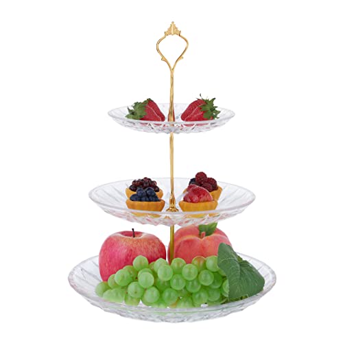 Relaxdays Etagere, Glas & Eisen, HxD: 33 x 25 cm, Vintage Servierständer, 3 Etagen, Cupcake Ständer, transparent/Gold von Relaxdays