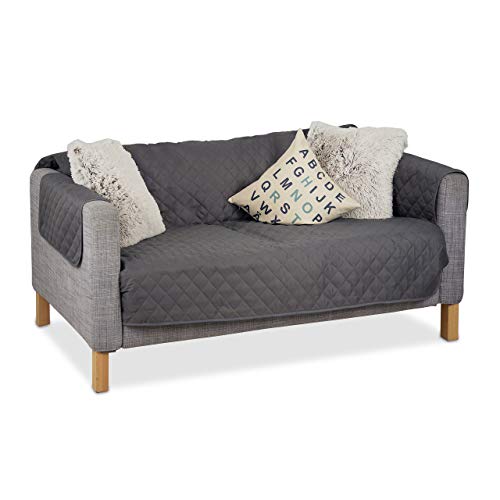 Relaxdays Sofaschoner 2 Sitzer, schützender Überwurf Sofa und Couch, gegen Tierhaare und Flecken, Schonbezug, Grau von Relaxdays