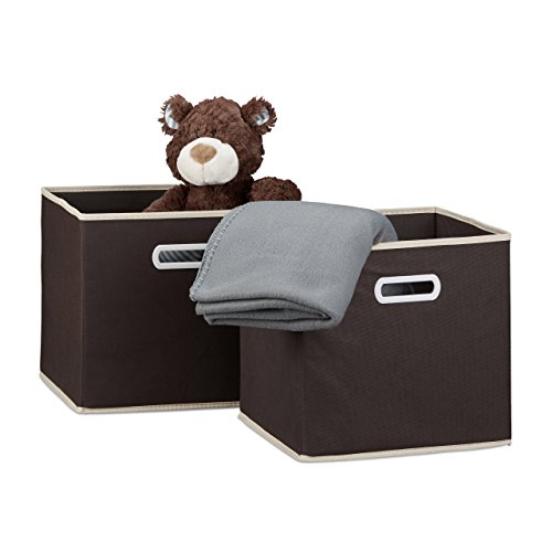 Relaxdays, Griff, quadratisch, 30 x 30 cm, Stoff Aufbewahrungsbox ohne Deckel, Regalbox, braun Faltbox 2er Set, wolle, 30 x 30 x 30 cm, 2 von Relaxdays