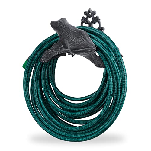 Relaxdays Gartenschlauchhalter, Gusseisen, Frosch, mit Motiv, nostalgisch, Schlauchhalter, HxBxT: 19 x 27 x 17 cm, grau von Relaxdays