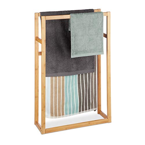 Relaxdays, H x B x T: ca. 90 x 60 x 20 cm, Natur Handtuchständer Bambus, Standhandtuchhalter, Badetuchständer, stehend von Relaxdays