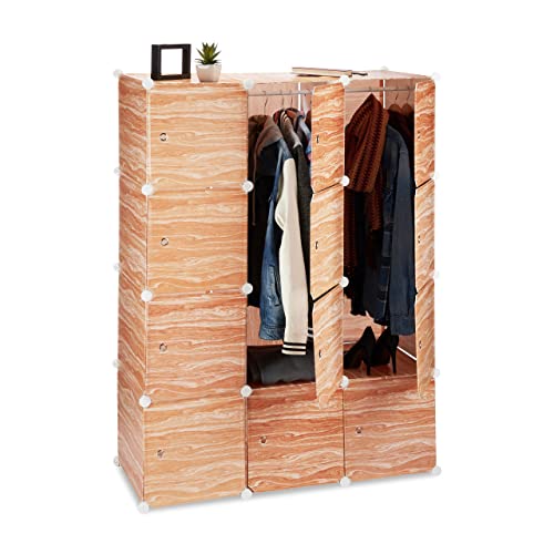 Relaxdays, Holzoptik Kleiderschrank Stecksystem, 8 Fächer, Kunststoff, Türen, Kleiderstangen, Garderobenschrank 145 hoch, Standard von Relaxdays