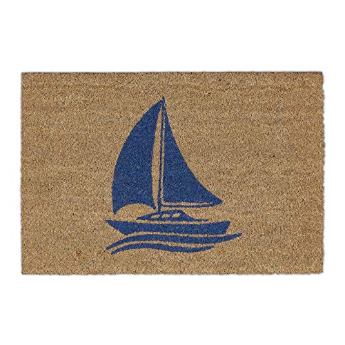 Relaxdays blau Motiv, Türmatte außen & innen, Maritime Kokosmatte, BxT: 60x40 cm, Fussmatte Kokos Segelschiff Natur 60x40cm von Relaxdays