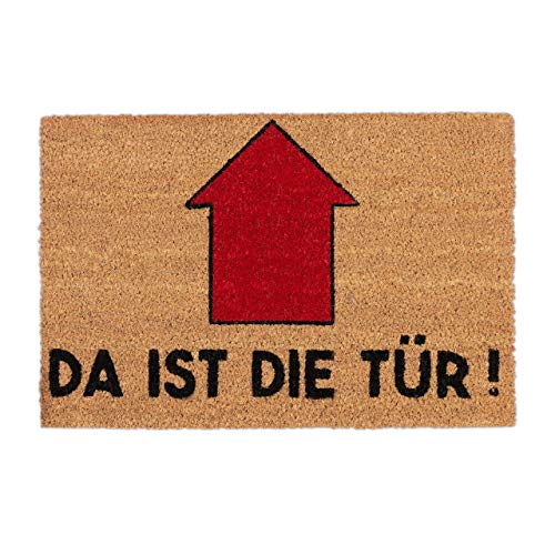 Relaxdays, Natur/rot Fußmatte mit Spruch, Da ist die Tür, Pfeil, Eingangsbereich, Garten, Schmutzfang Türvorleger 60x40, Standard von Relaxdays