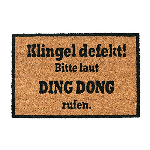 Relaxdays Kokosmatte DING DONG, Fußmatte aus Kokosfasern, rutschfeste Türmatte, Schmutzfangmatte, 40x60cm, natur/schwarz von Relaxdays