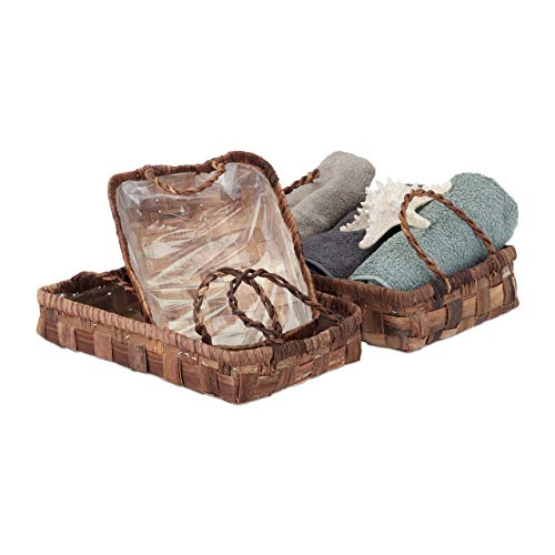 Relaxdays, Natur Aufbewahrungskorb 3er Set, Regalkörbe mit Henkel, Geflochtene Körbchen mit Folie, Flechtkorb, 3 Größen, Standard Relaxdays, Natur Aufbewahrungskorb 3er Set, Regalkörbe mit Henkel, Geflochtene Körbchen mit Folie, Flechtkorb, 3 Größen, Standard von Relaxdays