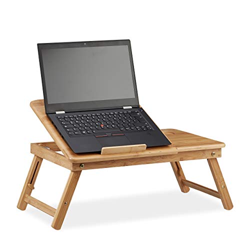Relaxdays, Natur Höhenverstellbarer Laptoptisch fürs Bett, Bambus Notebooktisch m. Schublade, HxBxT: 30 x 69 x 35 cm, Standard von Relaxdays