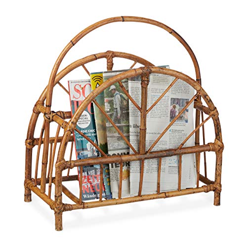 Relaxdays, Natur Zeitungsständer Rattan, runde Zeitungsablage, Zeitschriftenhalter, HxBxT: 47 x 43,5 x 20,5 cm, Holz, Standard von Relaxdays