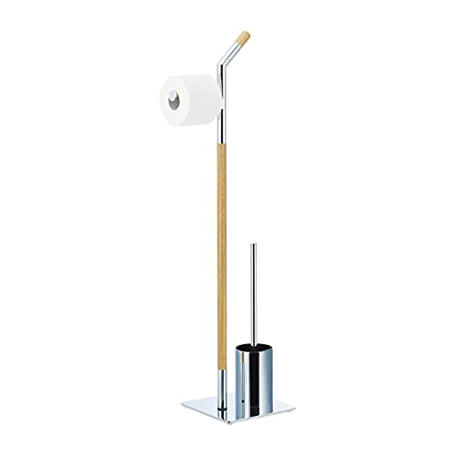 Relaxdays, Toilettenbürste u. Bürstenhalter, Silber-Natur WC Garnitur mit Toilettenpapierhalter, HxBxT 90 x 24 x 20 cm, 70% Stahl, 30% Holz Relaxdays, Toilettenbürste u. Bürstenhalter, Silber-Natur WC Garnitur mit Toilettenpapierhalter, HxBxT 90 x 24 x 20 cm, 70% Stahl, 30% Holz von Relaxdays