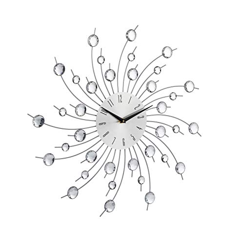 Relaxdays Wanduhr XL mit Glitzer, Küchenuhr groß, Moderne Wohnzimmeruhr, Analoguhr Wand, 50 cm Durchmesser, Silber von Relaxdays