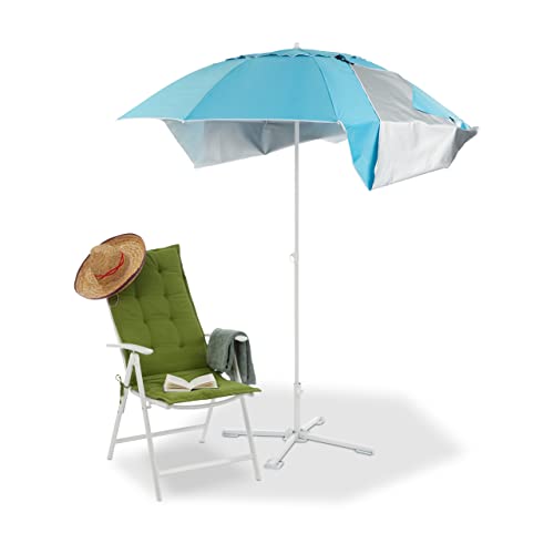 Relaxdays Strandmuschel Schirm, Sonnenschirm Strandzelt m. Tragetasche, UV 50 Sonnenschutz, Schirm HxD 210x180cm, blau von Relaxdays