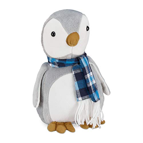 Relaxdays Türstopper Pinguin, Stoff, für Boden, innen, dekorativer Tier Türpuffer, 26 cm hoch, weich, schwer, weiß-grau von Relaxdays