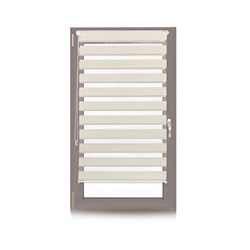 Relaxdays, beige Doppelrollo Klemmfix, ohne Bohren, mit Streifen, Klemmrollo mit Halterung, 70x150cm, Stoffbreite 66cm, Polyester Relaxdays, beige Doppelrollo Klemmfix, ohne Bohren, mit Streifen, Klemmrollo mit Halterung, 70x150cm, Stoffbreite 66cm, Polyester von Relaxdays