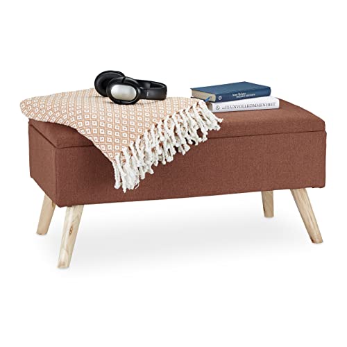 Relaxdays, braun Sitzbank mit Stauraum, gepolstert, Holzbeine, Truhenbank Stoffbezug, H x B x T: 39,5 x 79,5 x 39,5 cm, 1 Stück von Relaxdays