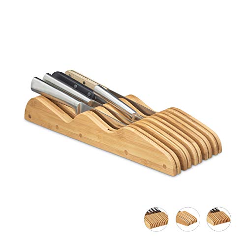 Relaxdays Messerblock Schublade, ohne Messer, liegend, Bambus, für 9 Messer, HBT: 5x12x40 cm, Schubladeneinsatz, natur von Relaxdays