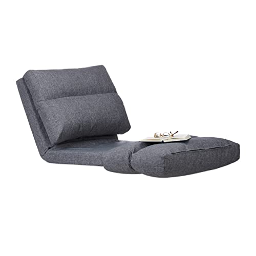 Relaxdays, grau Relaxliege Sessel, Faltmatratze, verstellbare Lehne, Polster, für Drinnen, Bodensitzkissen, 194 cm lang, Standard von Relaxdays