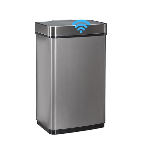 Relaxdays, grau Sensor Mülleimer 60l, Abfalleimer, Küchenmülleimer aus Edelstahl, mit Bewegungssensor, batteriebetrieben von Relaxdays