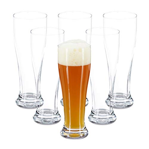 Relaxdays, klar 6 Weizengläser, 0,4 Liter, Gastro, feines Kristallglas, breite Öffnung, 6er Gläserset, spülmaschinenfest, Standard von Relaxdays