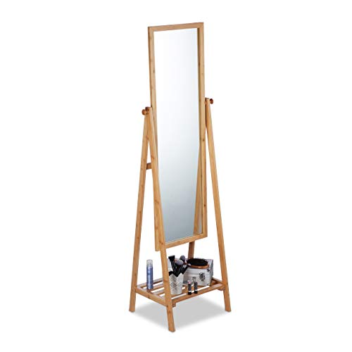 Relaxdays, natur Standspiegel Bambus, schwenkbarer Spiegel, Ankleidespiegel mit Ablage, zum Stellen, HBT: 160x40x36 cm, Standard von Relaxdays