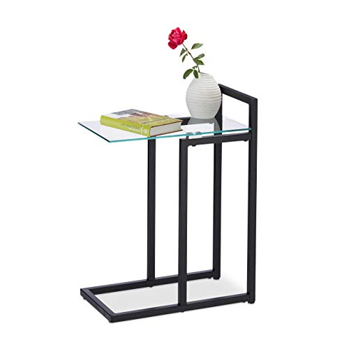 Relaxdays, schwarz Beistelltisch aus Glas und Metall, dekorativer Couchtisch, edler Ziertisch HBT 60 x 24,5 x 44,5 cm, Metallgestell, Standard von Relaxdays