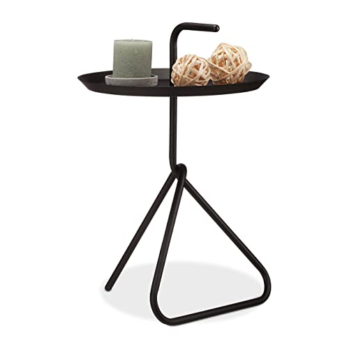 Relaxdays Beistelltisch aus Metall, Runder Ablagetisch mit Tragegriff, Moderner Couchtisch, HxD ca. 59 x 40cm, schwarz von Relaxdays
